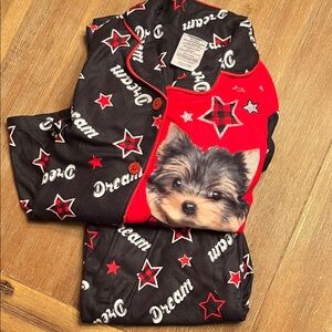 Kids Pajamas with Dog Print - Black and Red